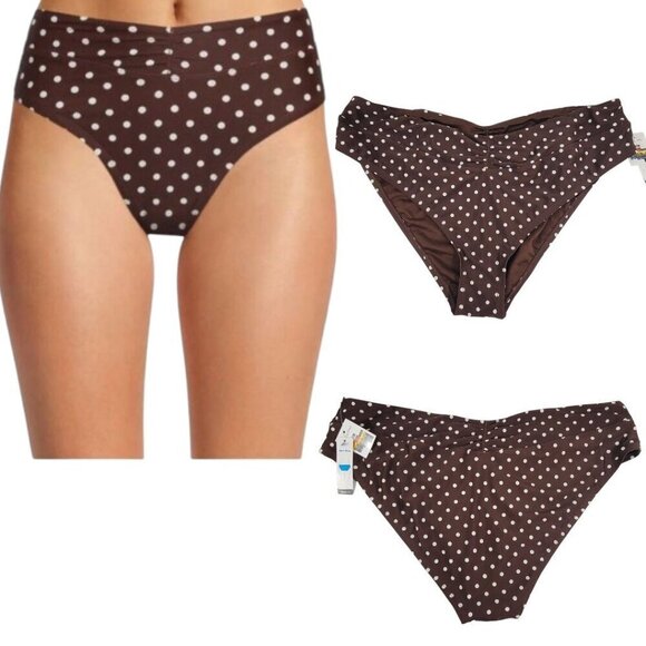 Time and Tru Women's Swimsuit Brown Polka Dot Bikini Bottoms - Size 2X - NWT - Picture 1 of 13